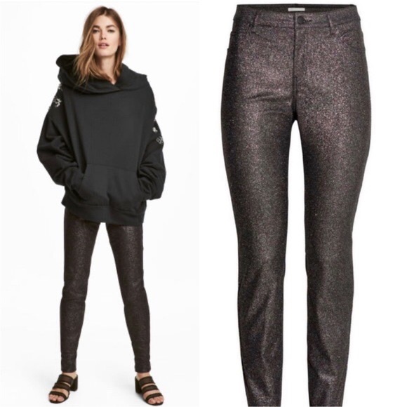 H&M Denim - H&M Metallic Black Five Pocket Skinny Glitter Jeans